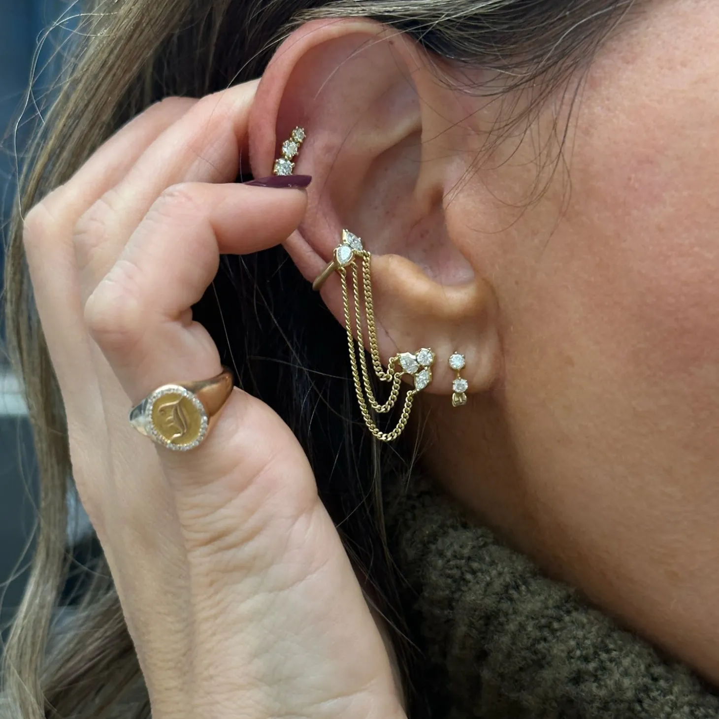 Posey Cuff Duo Chain Earrings